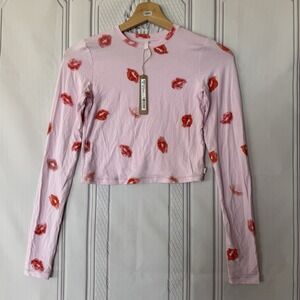Skims Sleep Super Crop Long Sleeve Top Cherry Blossom Lipstick Sz XS NWT SoldOut
